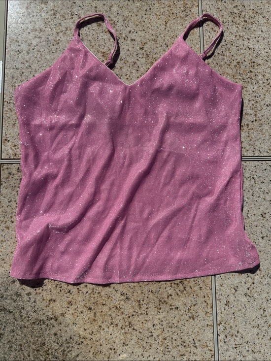 None Tops - Glitter Pink V-Neck Camisole